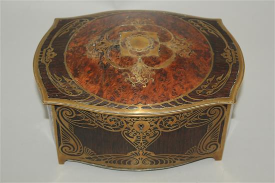 An Erhard & Sohne rosewood and brass inlaid secessionist table casket, 9in.